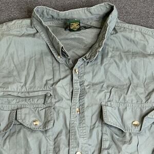 Cabelas Shirt Mens Large Green Vented Fishing Button Front Mesh Lined Outdoor